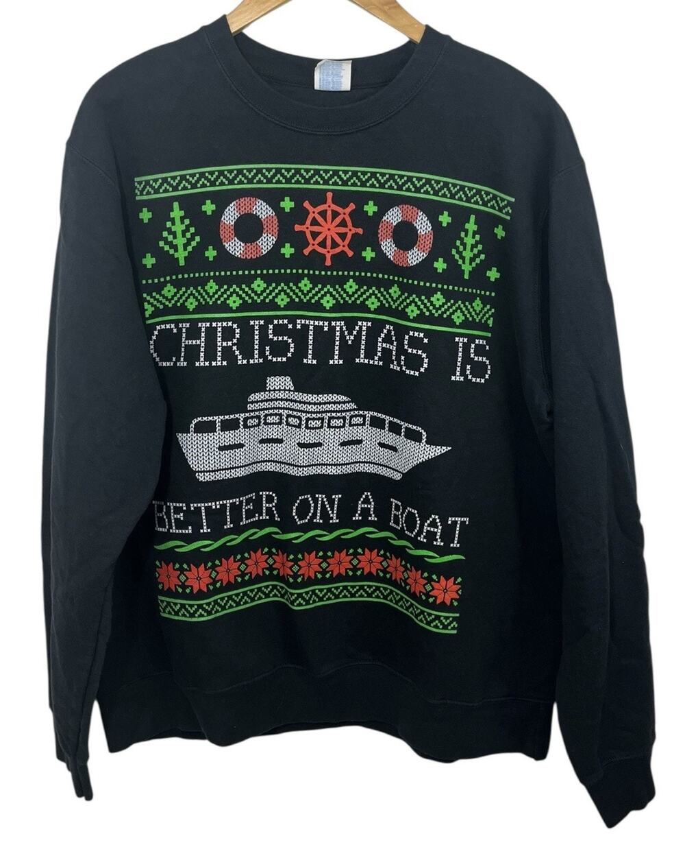 Ugly Christmas Sweater Sweatshirt Better On A Boat Large Sailing Boating Unisex